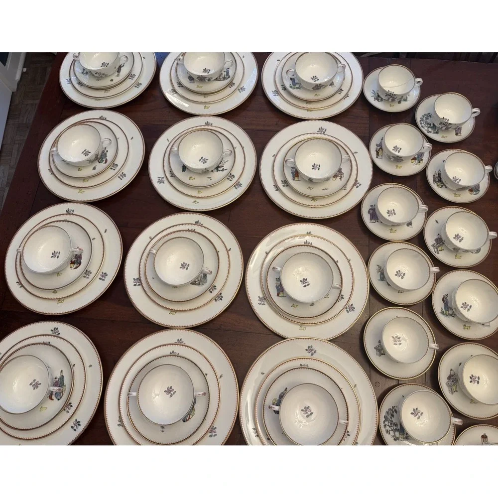 84pc Royal Worcester Early Worcester China Reproduction Chinoiserie Dinner Set